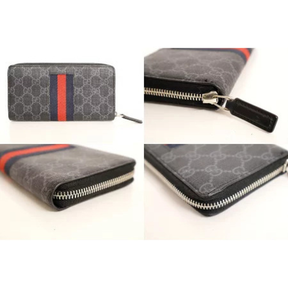 GUCCI GG Supreme Web Black Zip Around Wallet Round Zipper Long - Picture 2 of 3